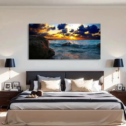 Coastal Landscape Modern Sunset Wall Art Canvas Office Home Room Framed 120x60cm