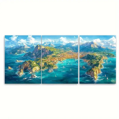 3pcs Italian Map Prints with Natural TI  Wall Art Set Canvas Framed 50x70cm - High Quality Print 100% Australian Made Wall Canvas Ready to Hang