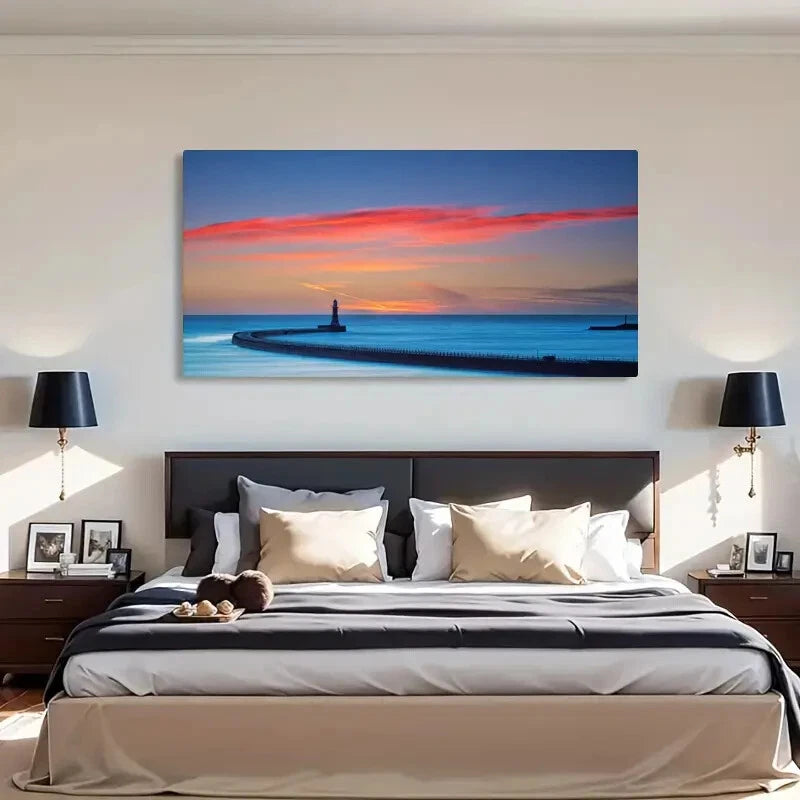 Rustic Seaside Lighthouse Scene Wall Art Canvas Office Home Room Framed 120x60cm