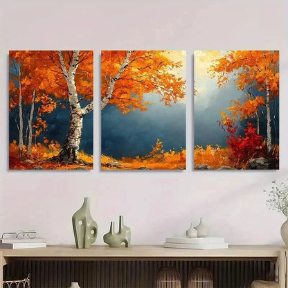 3pcs Autumn Birch Tree Nature Perfect Wall Art Set Canvas Framed 50x70cm - High Quality Print 100% Australian Made Wall Canvas Ready to Hang - Bella Home Decor