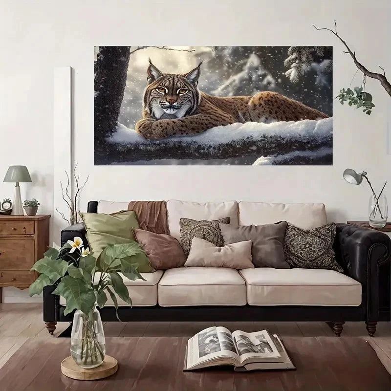 Vintage Winter Wildlife Snowy Wall Art Canvas Office Home Room Framed 120x60cm
