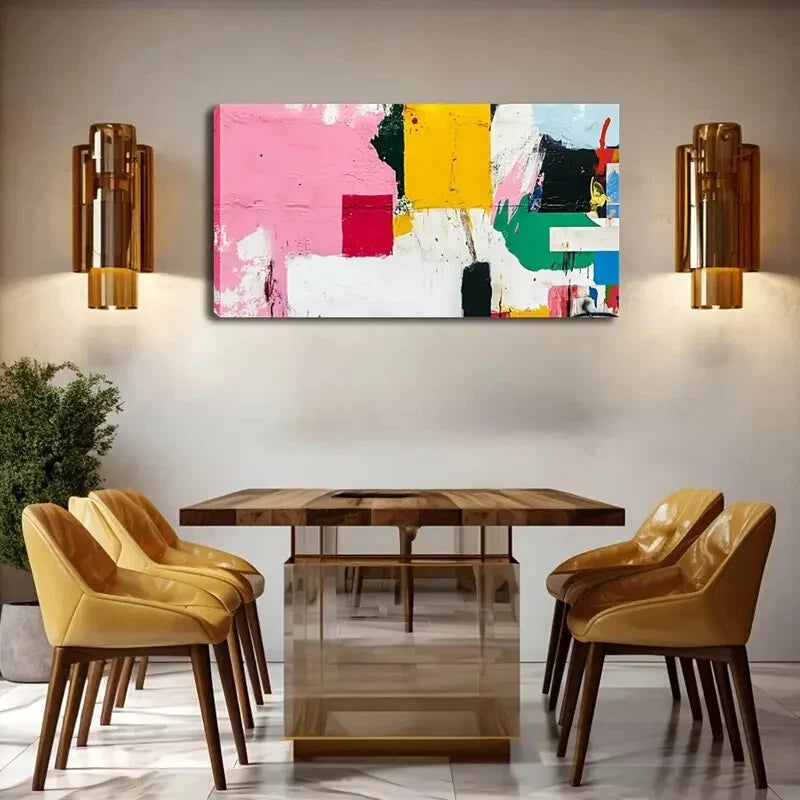 Abstract Color Block Vibcrant Wall Art Canvas Office Home Room Framed 120x60cm - Bella Home Decor