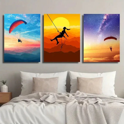 3pcs Paraglider Hang Glider Skydiving Perfect Wall Art Canvas Unframed - High Quality Print 100% Australian Made Wall Canvas