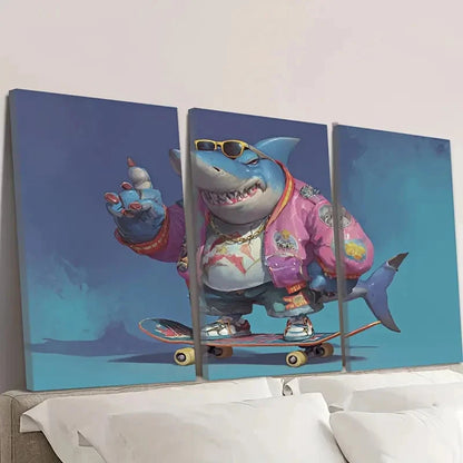3pcs Jeff The Landshark Wall Art Set Canvas Framed 40x60cm - High Quality Print 100% Australian Made Wall Canvas Ready to Hang