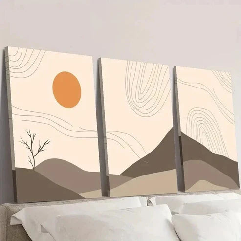 3pcs Sun Moon Tree Landscape Painting Wall Art Canvas Unframed - High Quality Print 100% Australian Made Wall Canvas