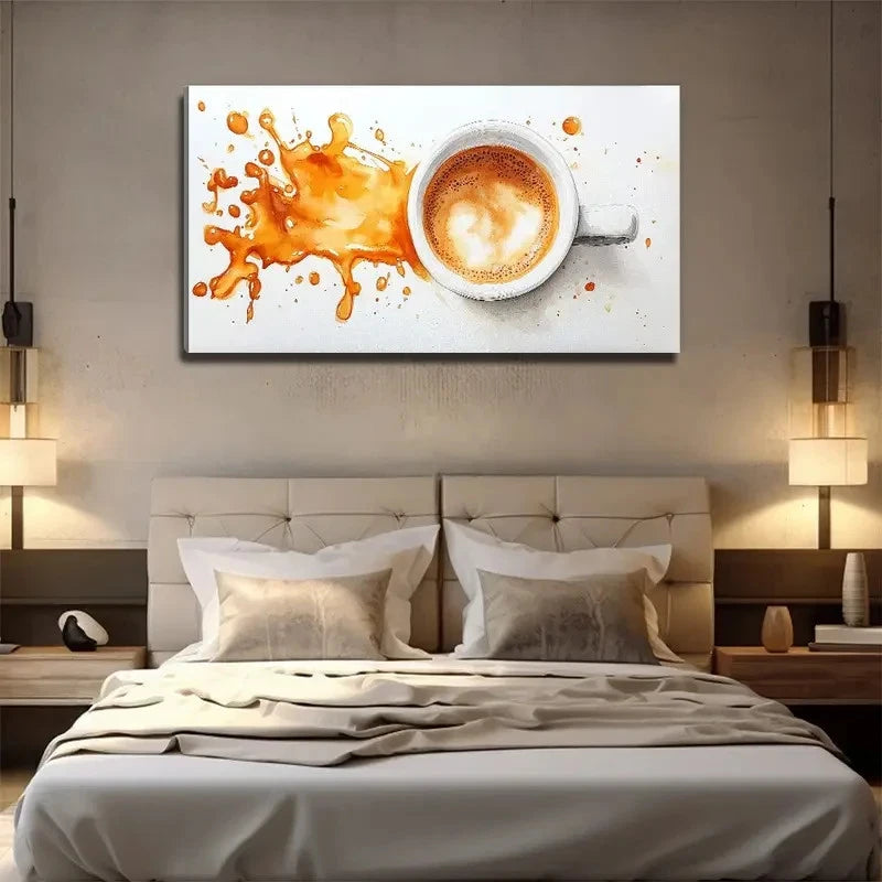 Large Coffee Cup Splash Wall Art Canvas Office Home Room Framed 120x60cm