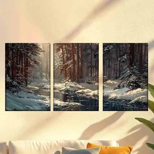 3pcs Enchanting Snowy Forest Wall Art Canvas Unframed – High Quality Print 100% Australian Made Wall Canvas