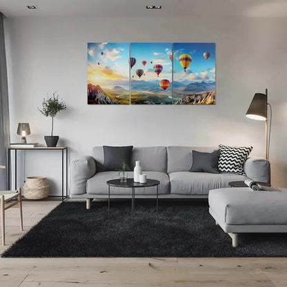 3pcs Colorful Hot Air Balloons Over Mountains Metal Print Ready to Hang Art - Bella Home Decor