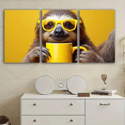 3pcs Lazy Sloth In Glasses Wall Art Set Canvas Framed 60x90cm - High Quality Print 100% Australian Made Wall Canvas Ready to Hang