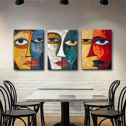 3pcs Abstract Cubism Face Décor Colorful Perfect Wall Art Set Canvas Framed 60x90cm - High Quality Print 100% Australian Made Wall Canvas Ready to Hang - Bella Home Decor