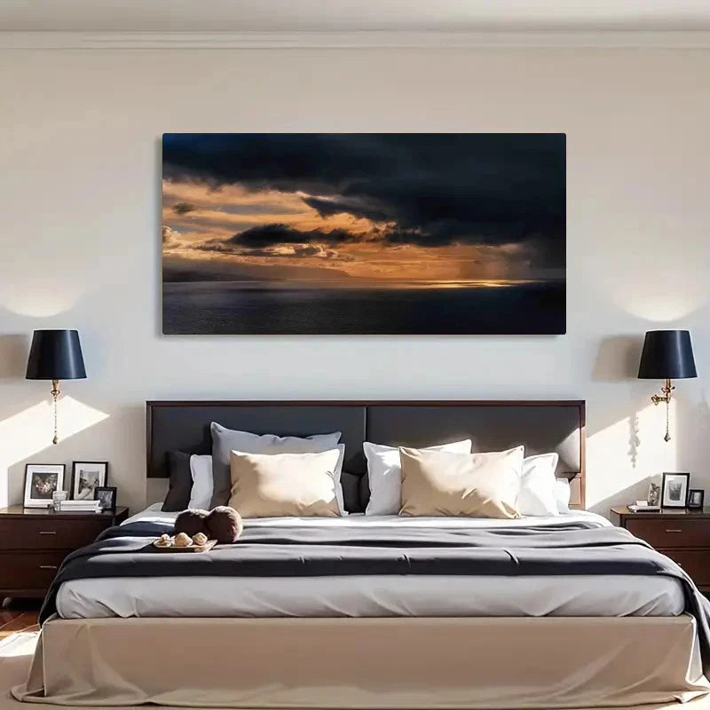 Clouds Over Ocean Vintage Wall Art Canvas Office Home Room Framed 120x60cm