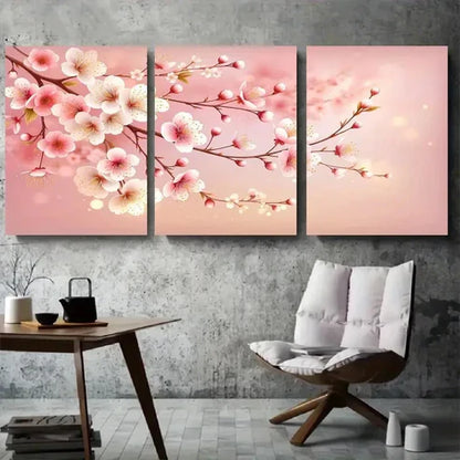 3pcs Spring Pink Cherry Blossom Wall Art Canvas Unframed - High Quality Print 100% Australian Made Wall Canvas