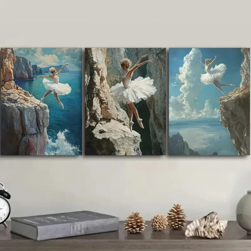 3pcs Ballerina Cliff Dance Wall Art Set Canvas Unframed - High Quality Print 100% Australian Made Wall Canvas - Bella Home Decor