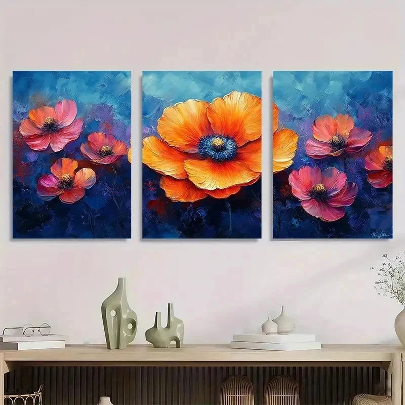 3pcs Vivid Flower Colorful Lovers Perfect Wall Art Set Canvas Framed 50x70cm - High Quality Print 100% Australian Made Wall Canvas Ready to Hang