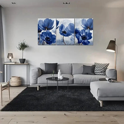 3pcs Blue Anemone Flower Themed Wall Art Set Canvas Framed 40x60cm - High Quality Print 100% Australian Made Wall Canvas Ready to Hang - Bella Home Decor