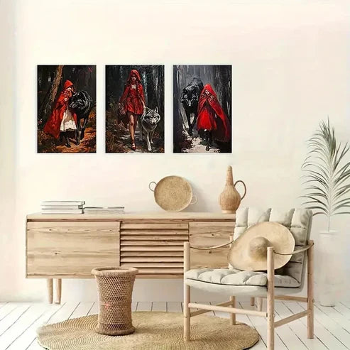 3pcs Little Red Riding Wall Art Canvas Unframed – High Quality Print 100% Australian Made Wall Canvas