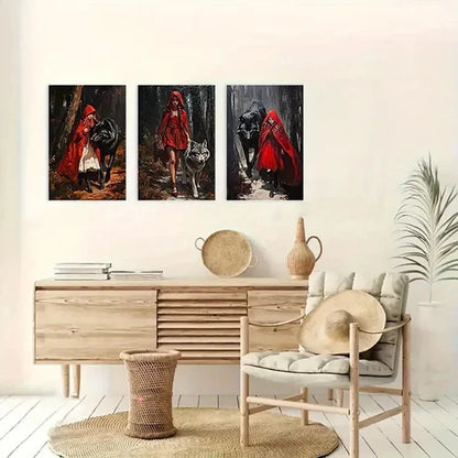 3pcs Little Red Riding Wall Art Canvas Unframed – High Quality Print 100% Australian Made Wall Canvas