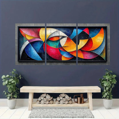 3pcs Abstract Geometric Dynamic Vibrant Metal Print Ready to Hang Art - Bella Home Decor