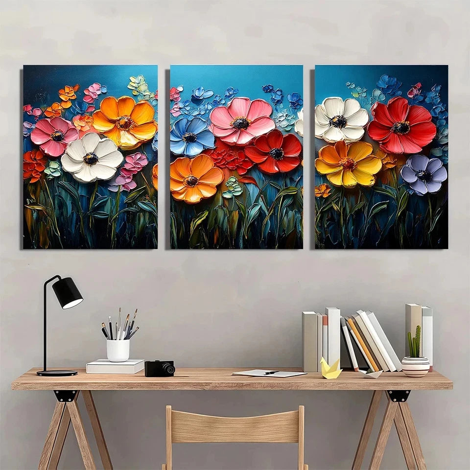 3pcs Colorful Flowers Botanical Metal Print Ready to Hang Art - Bella Home Decor