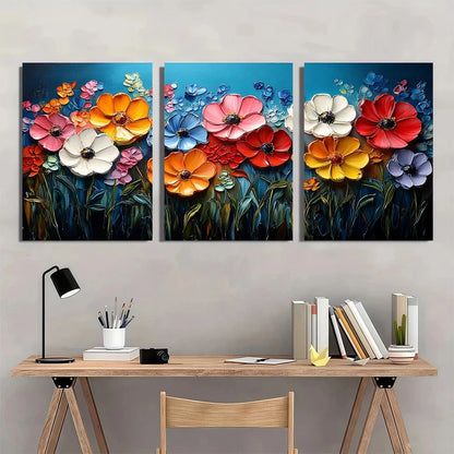 3pcs Colorful Flowers Botanical Metal Print Ready to Hang Art - Bella Home Decor