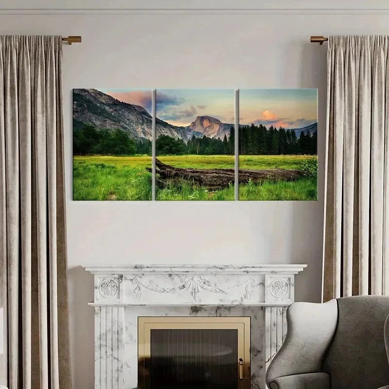 3pcs Mountains Grass Dead Trees Painting Wall Art Set Canvas Framed 50x70cm - High Quality Print 100% Australian Made Wall Canvas Ready to Hang