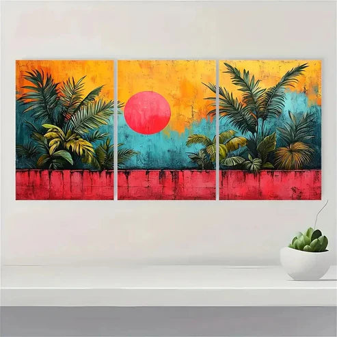 3pcs Leaves Abstract Shapes Illustration LA Wall Art Set Canvas Unframed - High Quality Print 100% Australian Made Wall Canvas