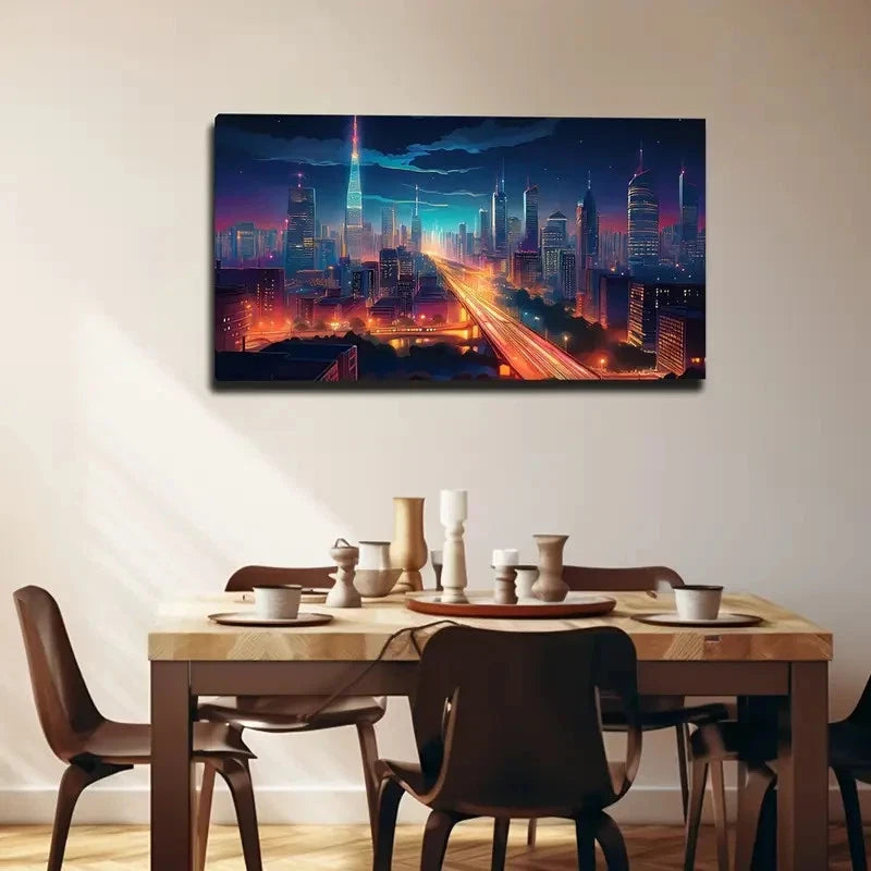 Advanced Civilization City Wall Art Canvas Office Home Room Framed 120x60cm