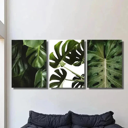 3pcs Green Monstera Deliciosa Leaves Wall Art Canvas Unframed - High Quality Print 100% Australian Made Wall Canvas