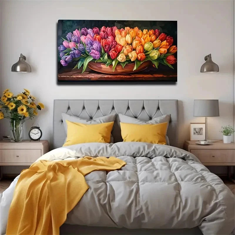 Vibrant Multicolor Tulips Wall Art Canvas Office Home Room Framed 120x60cm