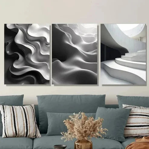 3pcs Modern Abstract Panel Black and White Wall Art Set Wall Art Canvas Unframed – High Quality Print 100% Australian Made Wall Canvas