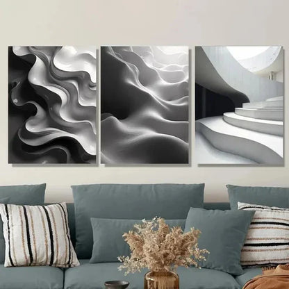 3pcs Modern Abstract Panel Black and White Wall Art Set Wall Art Canvas Unframed – High Quality Print 100% Australian Made Wall Canvas