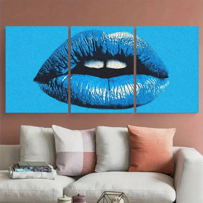 3pcs Blue Kiss Lips Retro Coquette Perfect Wall Art Set Canvas Framed 60x90cm - High Quality Print 100% Australian Made Wall Canvas Ready to Hang - Bella Home Decor