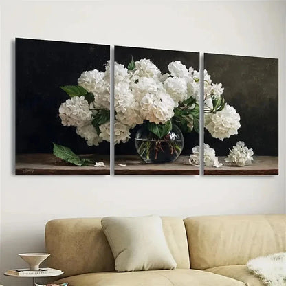 3pcs Moody Hydrangea Elegance Dark Academia Wall Art Set Canvas Framed 50x70cm - High Quality Print 100% Australian Made Wall Canvas Ready to Hang