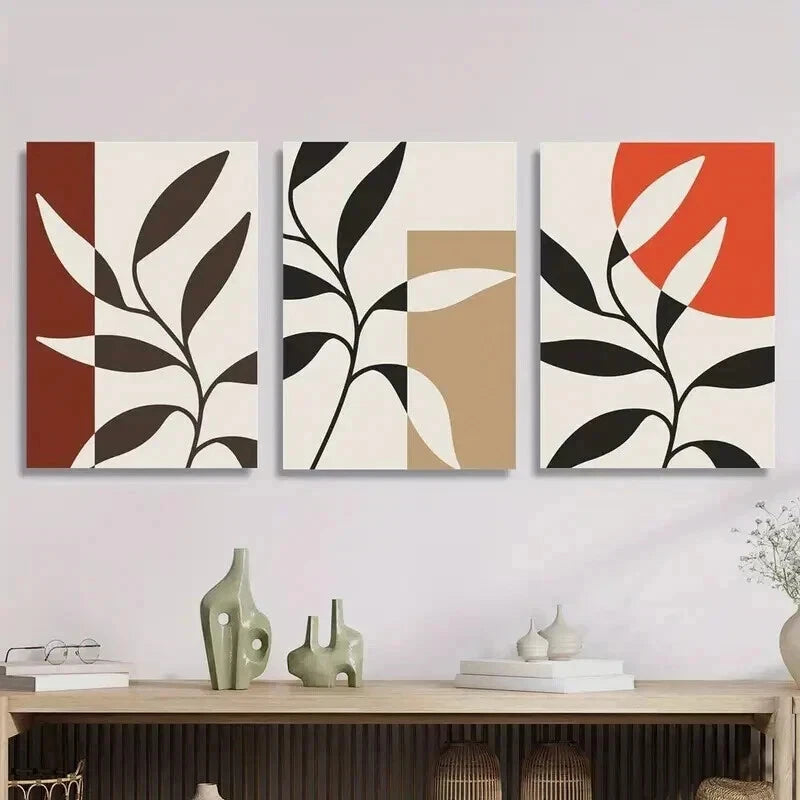 3pcs Abstract Geometric Design Botanical Leaf Wall Art Set Canvas Framed 40x60cm - High Quality Print 100% Australian Made Wall Canvas Ready to Hang