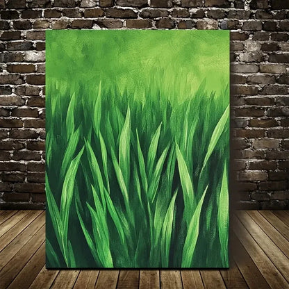 Vibrant Green Abstract Painting with Pine Painting 40x60cm Metal Print Ready to Hang - Bella Home Decor