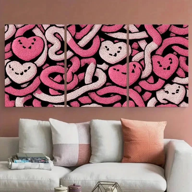 3pcs Retro Pink Heart & Snake Trendy Prefect Wall Art Set Canvas Framed 40x60cm - High Quality Print 100% Australian Made Wall Canvas Ready to Hang