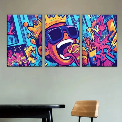 3pcs Polyester Posters with Glasses & Crown Wall Art Set Canvas Unframed - High Quality Print 100% Australian Made Wall Canvas
