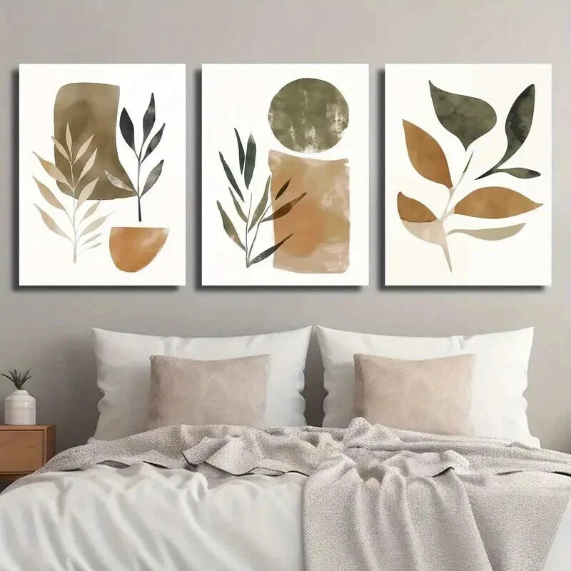 3pcs Abstract Leaf & Geometric Modern Perfect Wall Art Set Canvas Framed 50x70cm - High Quality Print 100% Australian Made Wall Canvas Ready to Hang - Bella Home Decor