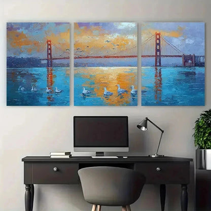 3pcs Modern Minimalist Bridge & Seagulls Perfect Wall Art Set Canvas Framed 50x70cm - High Quality Print 100% Australian Made Wall Canvas Ready to Hang