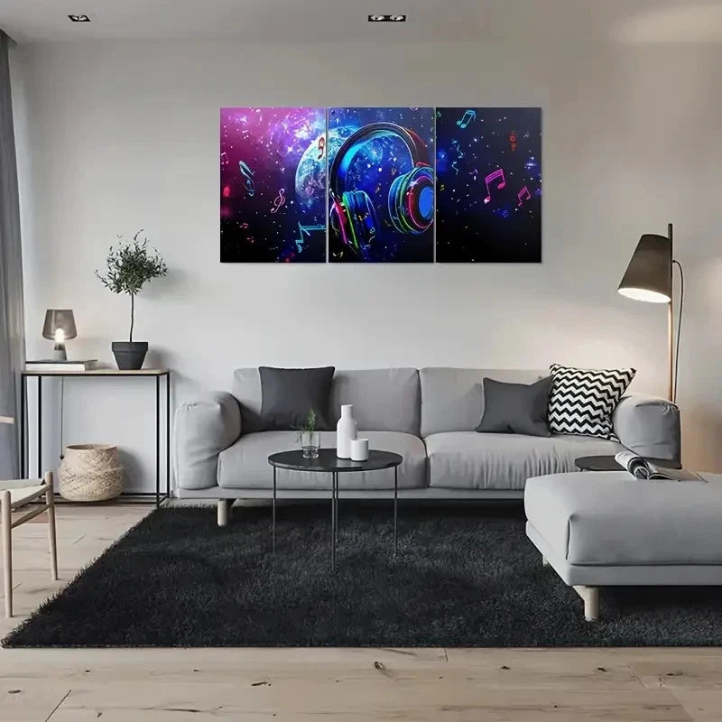 3pcs Celestial Notes & Headphones Metal Print Ready to Hang Art - Bella Home Decor