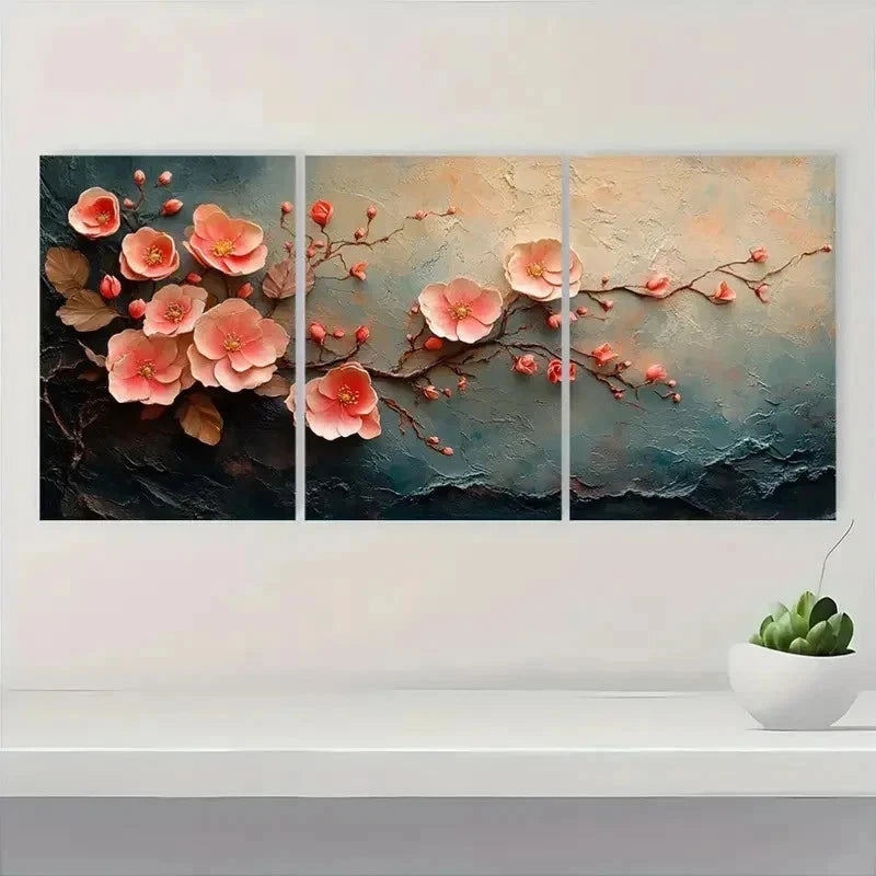 3pcs Pink Vine & Cherry Blossom Modern Perfect Wall Art Set Canvas Framed 50x70cm - High Quality Print 100% Australian Made Wall Canvas Ready to Hang