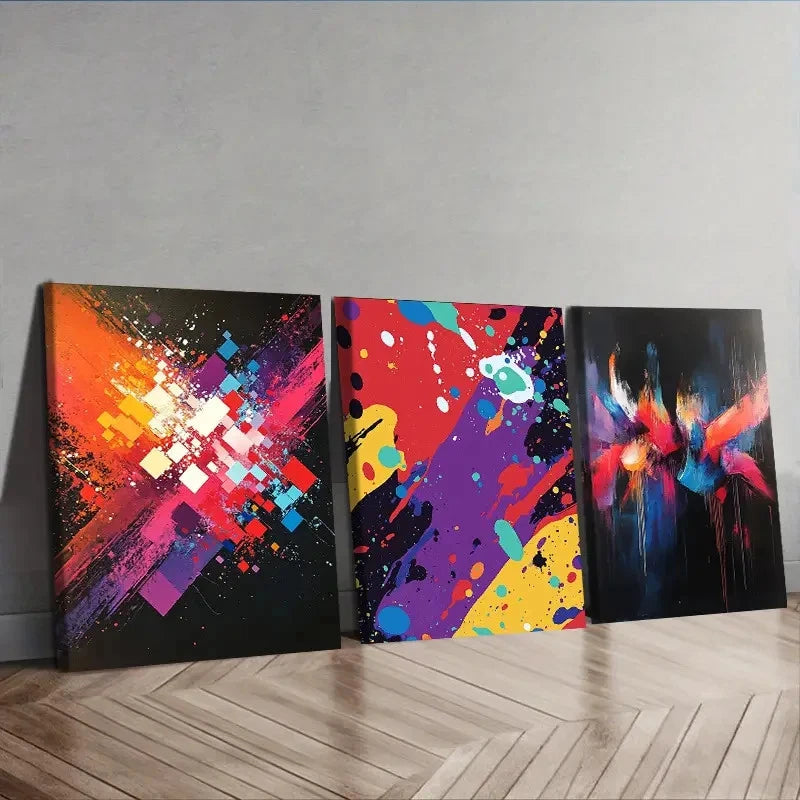 3pcs Featuring Colorful Splashes Wall Art Set Canvas Framed 40x60cm - High Quality Print 100% Australian Made Wall Canvas Ready to Hang