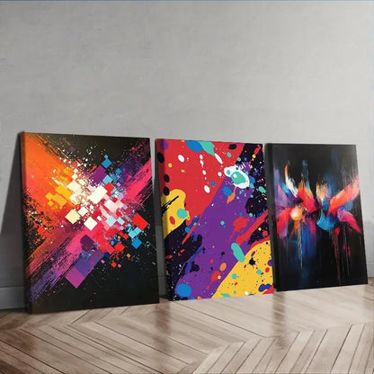 3pcs Featuring Colorful Splashes Wall Art Set Canvas Framed 40x60cm - High Quality Print 100% Australian Made Wall Canvas Ready to Hang