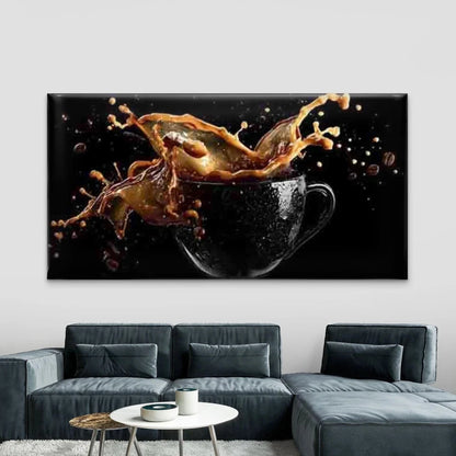 Realistic Black Coffee Splash Wall Art Canvas Office Home Room Framed 120x60cm