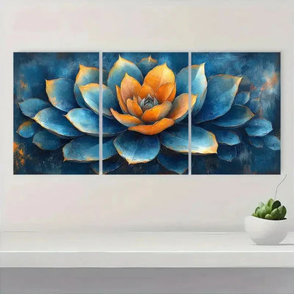 3pcs Teal Blue Yellow Floral Art Modern FG Wall Art Set Canvas Unframed - High Quality Print 100% Australian Made Wall Canvas - Bella Home Decor