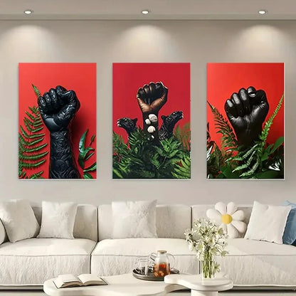 3pcs Black Fists & Red Background, Modern Wall Art Canvas Framed 40x60cm - High Quality Print 100% Australian Made Wall Canvas Ready to Hang - Bella Home Decor