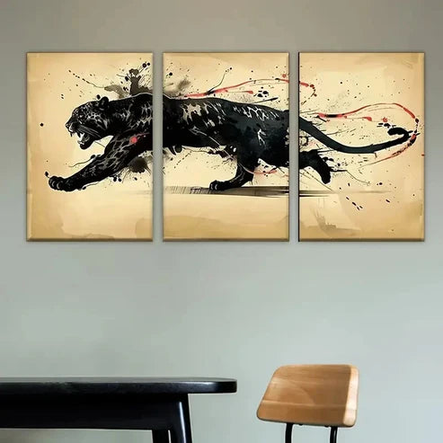 3pcs black and white tiger running throughT Wall Art Set Canvas Unframed - High Quality Print 100% Australian Made Wall Canvas - Bella Home Decor