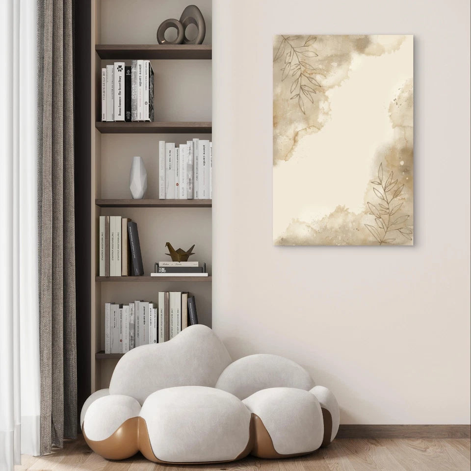 Neutral Earth Tone Botanical Line Art Beige 40x60cm Metal Print Ready to Hang