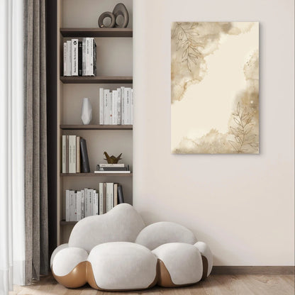 Neutral Earth Tone Botanical Line Art Beige 40x60cm Metal Print Ready to Hang