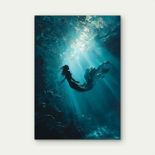 Mysterious Underwater Ethereal Mermaid 60x90cm Metal Print Ready to Hang